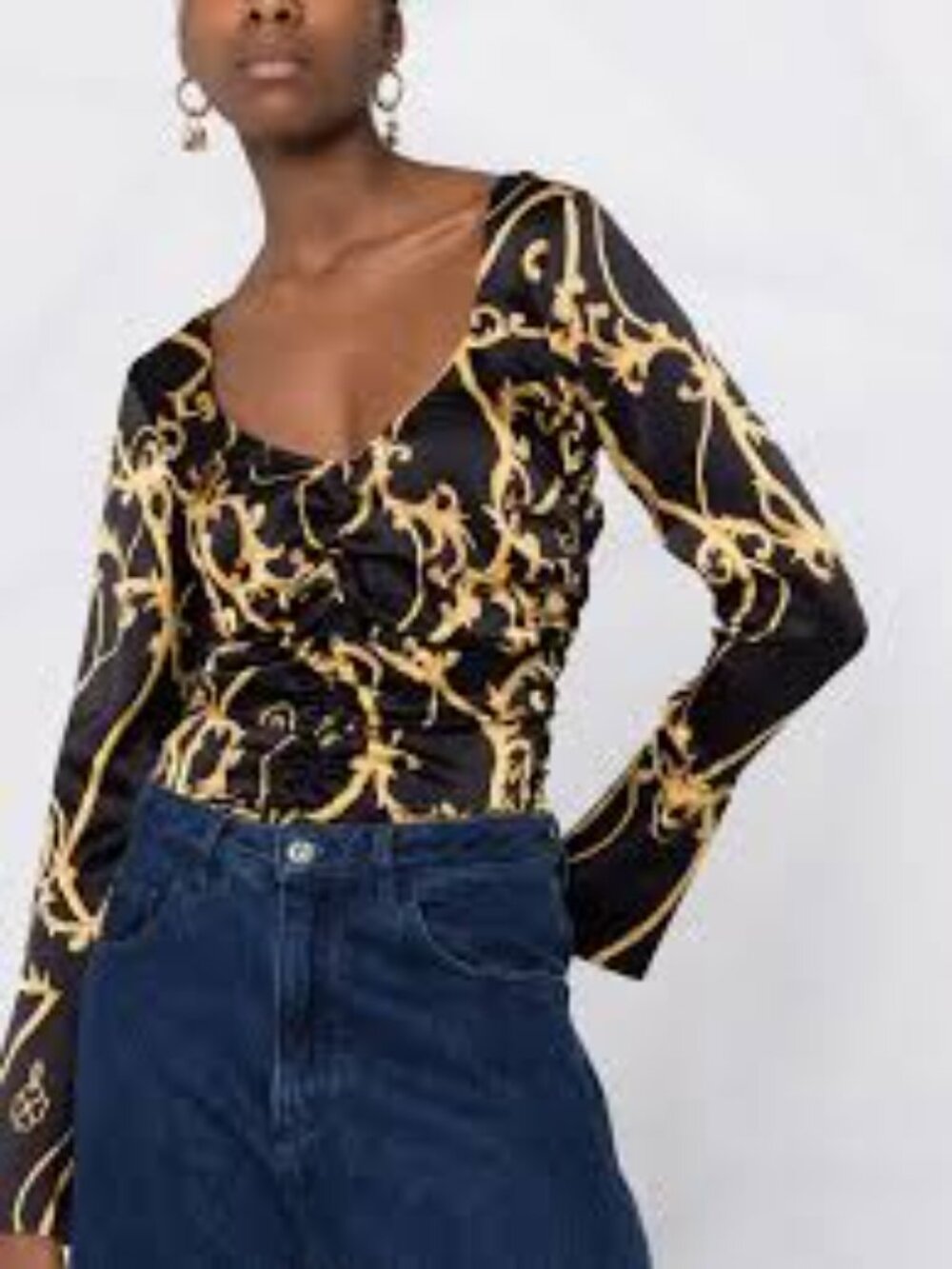 GANNI Scandi-Chic Stretch Organic Silk Baroque Print Blouse EU 36/US S